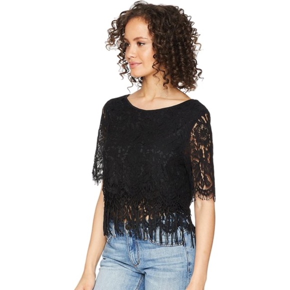 Romeo & Juliet Couture Lace Layered Fringe Short Sleeve Crop Top, Size S - Picture 2 of 16